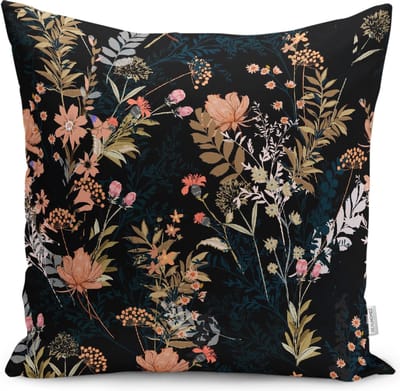 Kussensloop - kussenhoes - Sierkussenhoes - hoes voor vloerkussens Flora - Velvet Kussenhoes - 45x45 cm - Bloemen op Zwart - Aan beide zijdig bedrukt