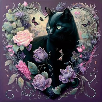 Diamond Painting Set 20x30cm - Black Cat - Full size ronde steentjes - Gratis verzonden - THX131