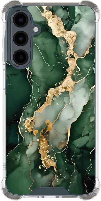 Shockproof hoesje - Geschikt voor Samsung Galaxy A16 - Marmer groen goud - Extra sterke case - TPU/polycarbonaat - Marmer - Groen, Goud, Transparant