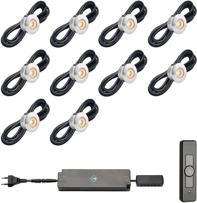 LED veranda inbouwspots Aragon ab inclusief trafo en afstandsbediening - 3W / dimbaar / inbouwspot / terrasoverkapping / overkapping / serre / carport / warm wit / rond / 230V / IP44 / set van 10 stuks