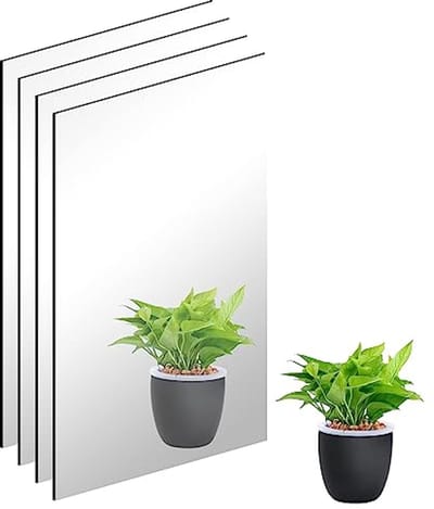 Wandspiegeltegels Set van 4 - Frameloos glas, Zelfklevende Plakspiegels voor Badkamer, Woonkamer en Slaapkamer (30 x 21 cm)