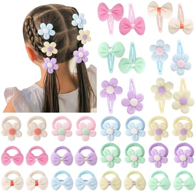 Dailygoody - Haaraccessoires - Peuter Haarclips - Zachte Naadloze Strikken - Elastische Paardenstaart Houder - Geschikt voor Kleine Meisjes - 20,2 x 1...