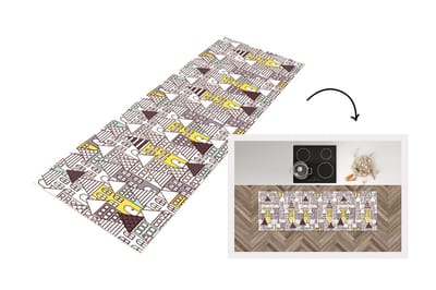 Keukenloper - Loper keuken - Patronen - Huis - Skyline - 150x50 cm - Keukenloper vinyl
