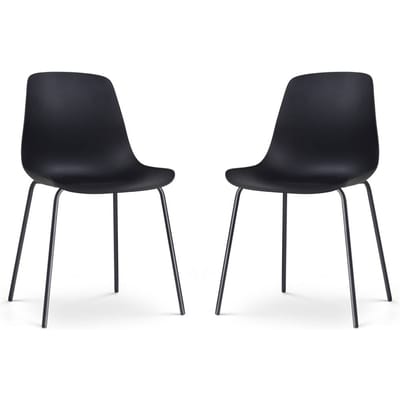 Nolon Nora-Pip Eetkamerstoelen Set van 2 Zwart - Kunststof Zitting - Zwart Metalen Onderstel