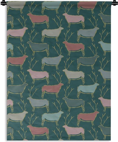 Wandkleed - Wanddoek - Patronen - Hert - Groen - 90x120 cm - Wandtapijt