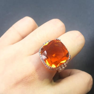 Vierkante Grote Oranje Edelsteen Ring Boheemse Stijl Trouwring voor Vrouwen Micro-ingezette Zirkonia Ring Feestsieraden Verlovingsring 10 beige