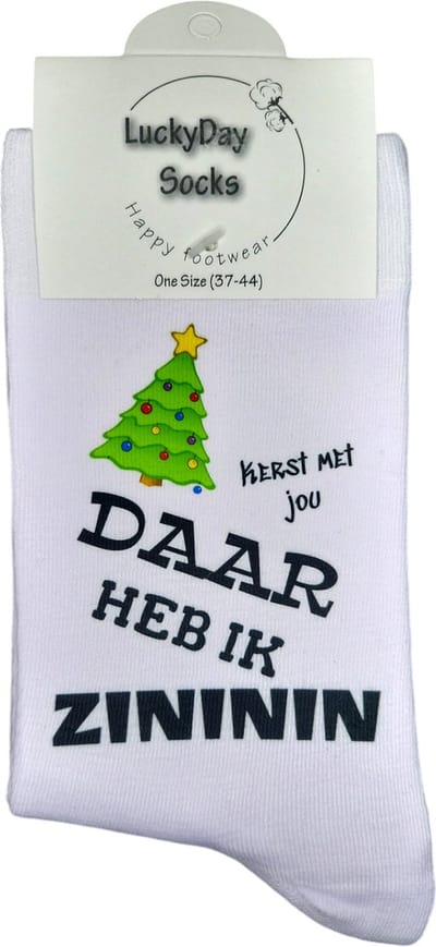 Zininin - Kerst Sokken - Kerstcadeau - Verjaardags cadeau vrouw en man - Kerstboom - Kerstkado - Witte sokken met tekst - Christmas - grappige sokken - leuke dames en heren sokken - Sokken waar je vrolijk van wordt - Maat 37-44