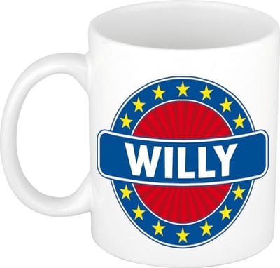 Bellatio Decorations - Willy voornaam - koffiemok - beker - wit/blauw - 300 ml - Cadeau - Heren - Collega - Vaderdag - Verjaardag