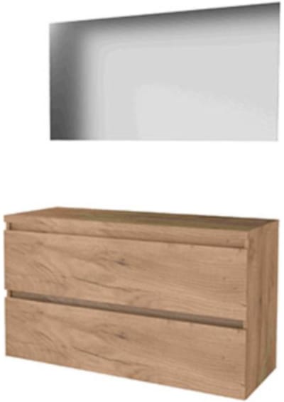 Basic-Line Ultimate 46 Badkamermeubelset - 120 x 46 cm - Greeploos - 2 Lades - Wastafelblad - Spiegel met Indirecte LED Verlichting - Whisky Oak