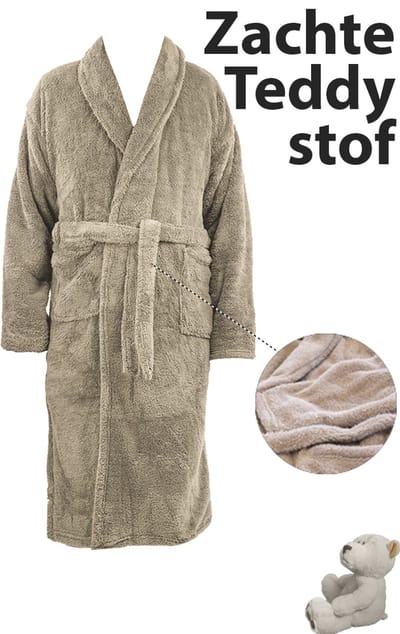 Badjas Dames - Badjas Heren - Zacht - Luxe Dikke Teddy Stof - Gaeve - Zest - Wellsoft - Taupe - Beige - Dikke Fleece Badjas
