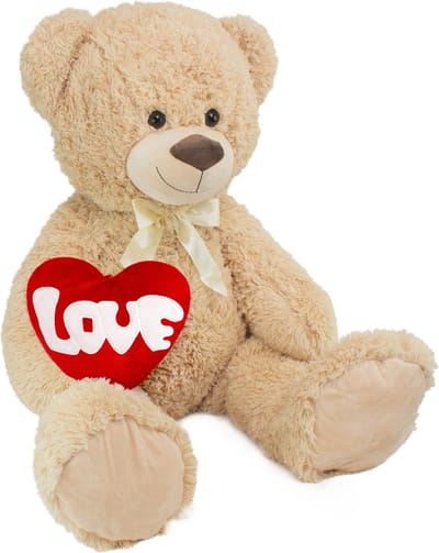 BRUBAKER - XXL Teddybeer 100 cm met een Hartje - Love - Zacht Speelgoed Knuffel - Beige - Valentijn Cadeau