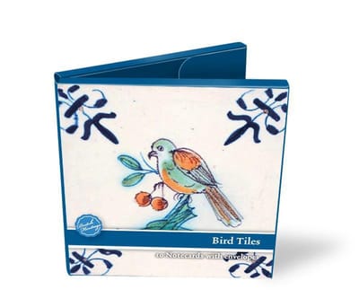Kaartenmapje, 10 dubbele kaarten, Delfts blauwe tegels, Vogels.