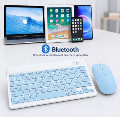 Bluetooth Toetsenbord en Muis Set – Voor iPad, Android en Windows – Oplaadbaar USB-C – Draadloos – Lichtblauw