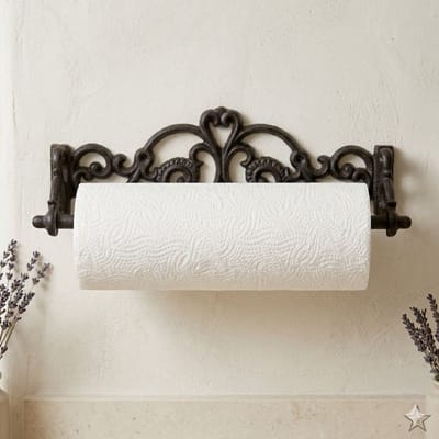 Landelijke keukenrolhouder gietijzer 31cmx9cm muurbevestiging - Tafelkeukenrolhouder houder zwart