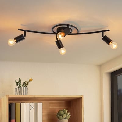 NETTLIFE Opbouwspot E27 - rond - 4-Lichts - zwart - Vintage Plafondlamp - Draaibaar 350° - voor Keuken | Hal | Woonkamer - zonder lamp - L 67cm