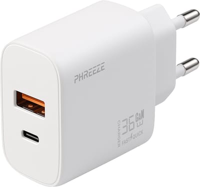 Usb C adapter 35w 2 poorten - Oplader usb & usb C - Snellader - Gan - Wit - Phreeze