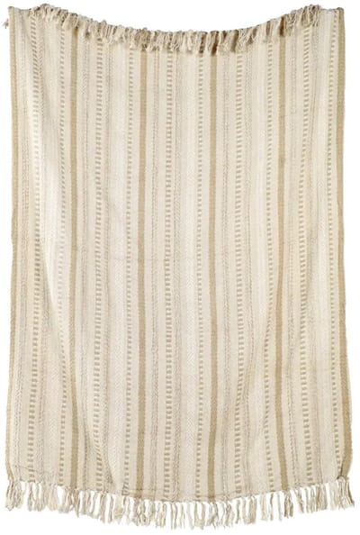 Urbane Hide | Handweefgetouw Nomaden Plaid | SierPlaids | 130x150 cm | met Franjes | 100% Katoen | Beige