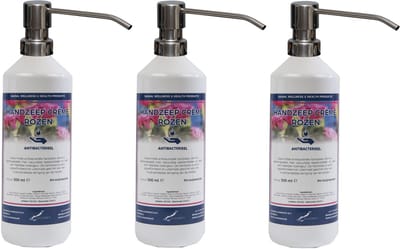 Handzeep Crème Rozen 500 ml - set van 3 stuks - met gratis RVS zilverkleurige pomp - Voordeelverpakking