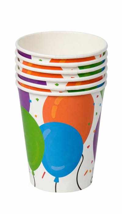 Party Casa Papieren Bekers met Ballonnenprint - Inhoud 266 ml - Verpakking van 6 Stuks - Geschikt voor Koude en Warme Dranken - Leuk Feestartikel voor Verjaardag en Party - Meerkleurig