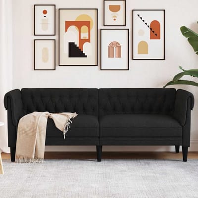vidaXL - Driezitsbank - Chesterfield-stijl - stof - zwart