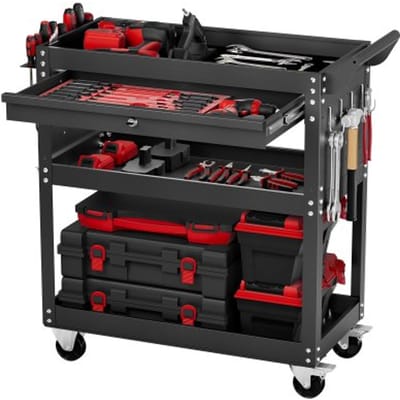 VEVOR Gereedschapswagen 830x350x826 mm, draagvermogen 160 kg, werkplaatswagen met lade, opbergorganizer voor gereedschap van monteurs, voor garage, magazijn en reparatiewerkplaats, zwart