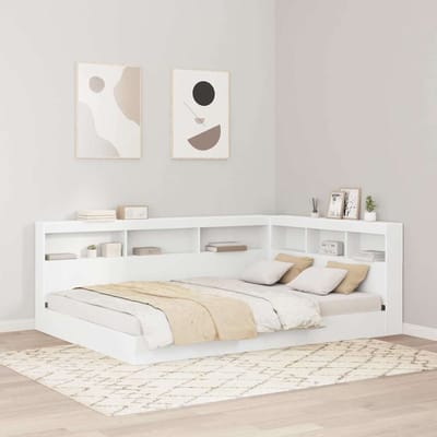 vidaXL - Boekenkast - Bed - met - plank - Wit - 160 - x - 200 - cm - Bewerkt - hout