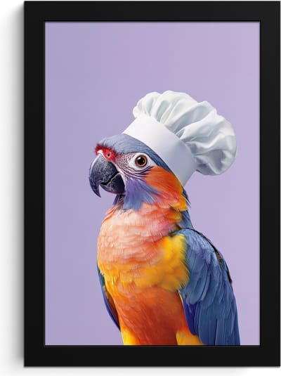 Fotolijst inclusief poster - Posterlijst 20x30 cm - Posters - Papegaai - Koksmuts - Paars - Cute - Foto in lijst - Keuken decoratie muur - Wanddecoratie accessoires - Muurdecoratie - Schilderijen