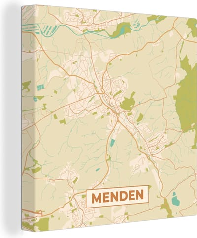 Canvas Schilderij Menden - Vintage - Stadskaart - Kaart - Plattegrond - 20x20 cm - Wanddecoratie