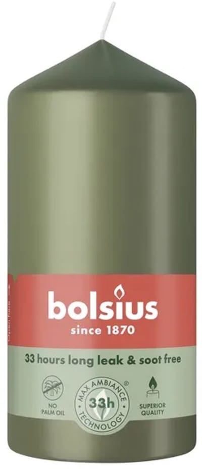 Bolsius Stompkaars Fresh Olive Ø58 x 120 mm – 33 Branduren – 6 Stuks – Olijfgroene Sfeerkaarsen