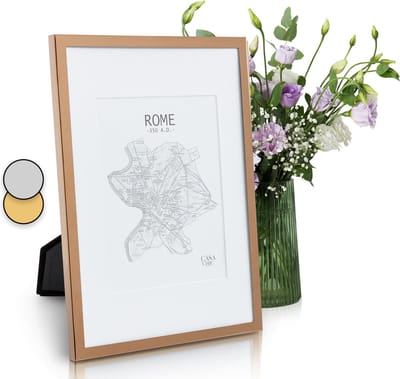Casa Chic Fotolijst met passe-partout, 31x23cm fotolijst voor oorkonde & collage, Glazen fotolijst, Staand/wandmontage, Verticaal/horizontaal gebruik, Metalen fotolijst