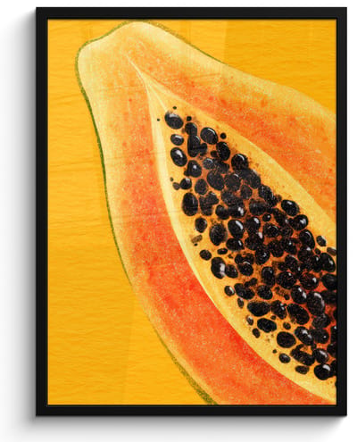 Poster in lijst - Fotolijst 50x70 cm - Posters - Papaja - Oranje - Topisch - Posterlijst zwart - Decoratie - Wanddecoratie woonkamer - Muurdecoratie slaapkamer