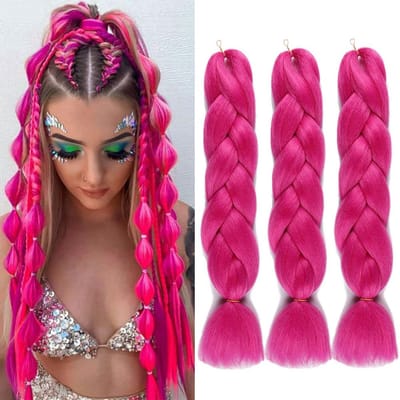 Daity 3-delige set - Gevlochten pruiken voor dames - extra grote gevlochten haarextensies - 60 cm synthetische vezelvlechten