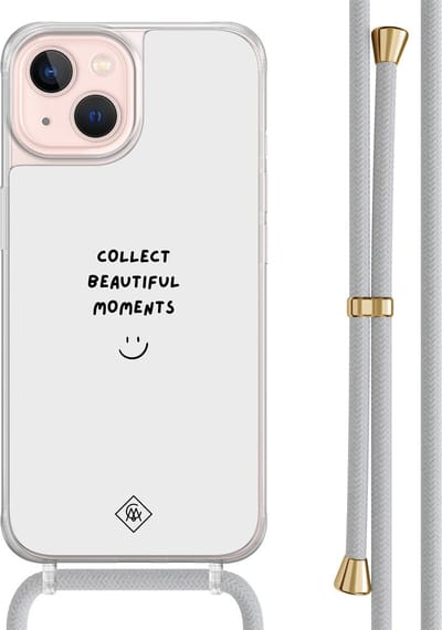 Casimoda® hoesje met grijs koord - Geschikt voor iPhone 13 - Collect Moments - Afneembaar koord - TPU/acryl - Grijs