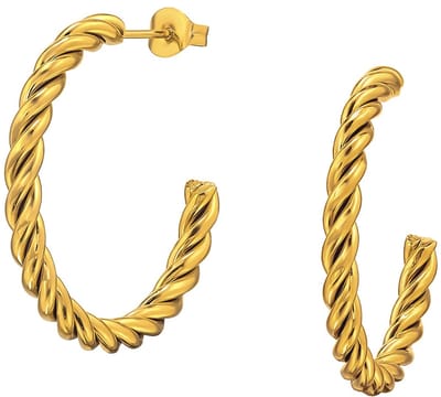 Joy Ibiza - Twisted oorbellen - gedraaide oorringen - 30 mm - vlinder sluiting - chirurgisch staal - ear party boho - bohemian style - ip/pvd gold plated