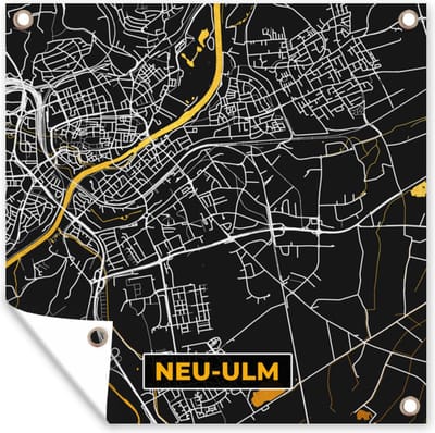Tuin poster Stadskaart – Plattegrond – Duitsland – Goud – Neu Ulm – Kaart - 200x200 cm - Tuindoek