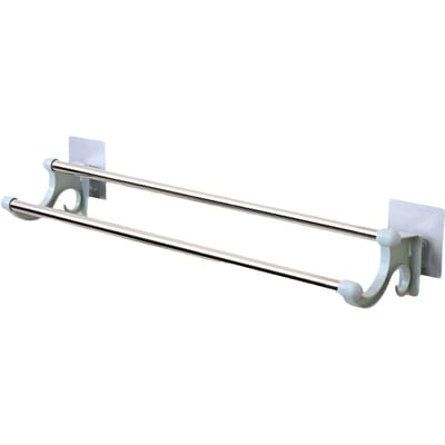 Dubbele Handdoekstang Plastic Roestvrij Staal Badhanddoekrek voor Badkamer Dubbele Handdoekhouder Muur
