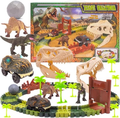Dino Racebaan - Speelgoedbaan - Uren Speelplezier - 86 Delige Set - 129 cm Lang - Multicolor