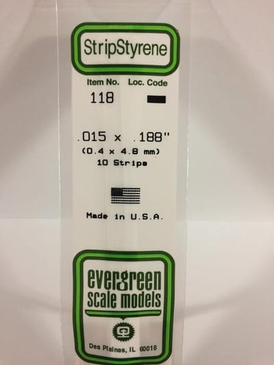 Evergreen Modelbouwdecoratie - 118 Strip 0,4mmX4,8mmX35cm - 10 stuks Styreen