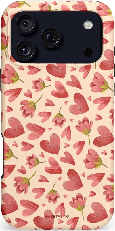 Casetastic hoesje geschikt voor Apple iPhone 17 Pro Max - MagSafe - Dubbellaagse bescherming - Verbonden Hartjes - Fashion Case - Crème Koraal Perzik