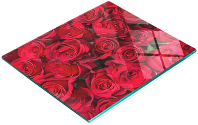 Multifunctionele decoratieve glazen snijplank voor in de keuken met rode rozen, 60x52 cm