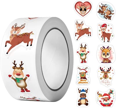 Fako Bijoux - 500 Kerst Stickers Op Rol - 2.5cm - Kerststickers - Christmas Stickers - Label Kerst - Sluitzegel - Rendier - Rudolph - 25mm
