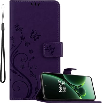 Cadorabo Hoesje geschikt voor OnePlus Nord 3 5G in BLOEMEN DONKER PAARS - Beschermhoes in bloemmotief met magnetische sluiting, standfunctie en kaartsleuven Book Case Cover Etui