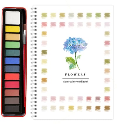ECTEATOY® creatieve kleurboek - Beginners aquarel set - 12 verven + penselen - Aquarel Kunstwerk Boek - Tekenen & Kleuren - Bloemen