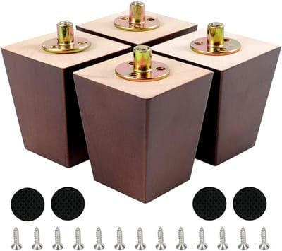 Set van 4 Houten Meubelpoten Onderstel - Vierkant Notenhout voor Bank, Kast, Tafel - Inclusief Bevestigingsmateriaal (10 cm)