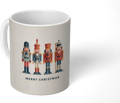 Mok - Koffiemok - Notenkrakers - Minimalistisch - Kerst - Beige - Mokken - 350 ML - Beker - Koffiemokken - Theemok
