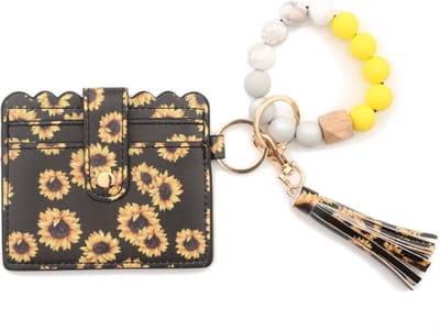 Armband - polsbandje sleutelhanger - Portemonnee met kaarthouder - pasjeshouder - sieraad aan pols - zwart bloemen