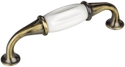 Meubelgreep JOHANNA Boorgatafstand 96 mm Antiek-messing-wit Porseleingreep van SOTECH