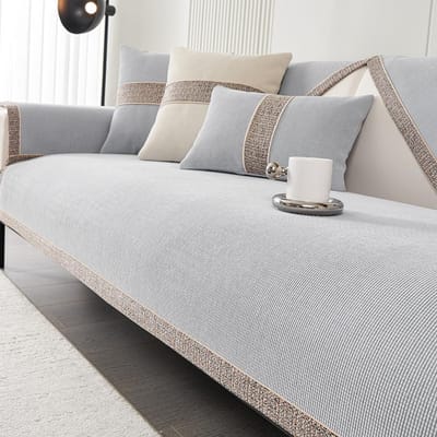 Effen Kleur Chenille Bankhoes Vier Seizoenen Universeel Bankkussen Antislip Woonkamer Koffiekleurige Rand Bankkussen Rugleuning 70x70cm 1pcs