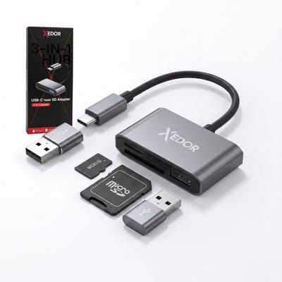 Xedor® Readex - SD Kaartlezer USB-C - 3-in-1 Kaartlezer - SD & Micro SD Kaartlezer - USB-A Poort - Inclusief USB-A Adapter - Geschikt voor Laptop, Tablet en Smartphone - Spacegrey