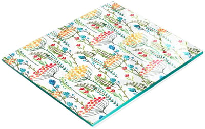 Decoratieve glazen snij- en serveerplank met bloemenmotief, 60x52 cm